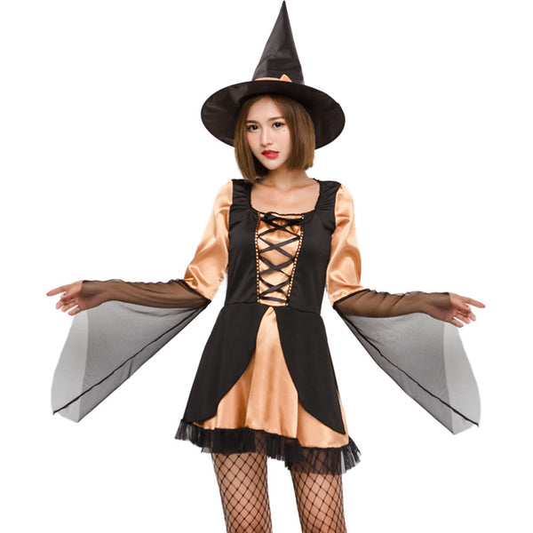 Orange Black Mesh Witch Cosplay Costume Halloween/Stage Performance/Party