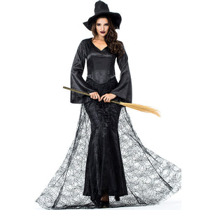 Black Spider Web Witch Dark Queen Costume Halloween/Stage Performance/Party