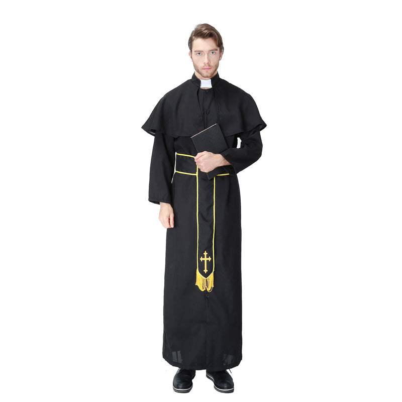Adult Mens Deluxe Priest Costume For Halloween/Stage Performance/Party