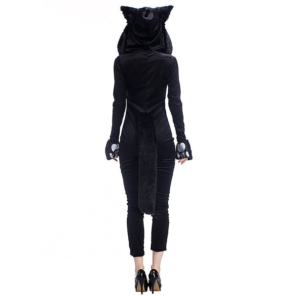 Adult Women Black Cat Halloween Cosplay Costume With Hat
