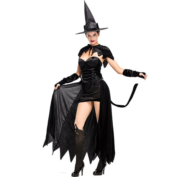 Adult Women Black Witch Cat Halloween Cosplay Costume Dress