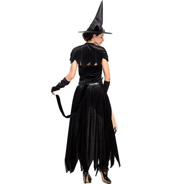 Adult Women Black Witch Cat Halloween Cosplay Costume Dress