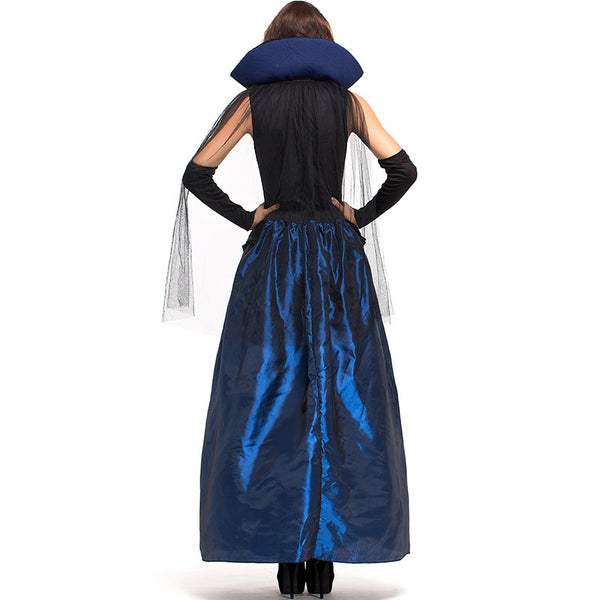 Adult Women Blue European Vintage Court Queen Dress Costume For Halloween/Stage Performance/Party
