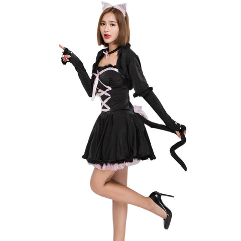 Adult Women Cute Black Cat Halloween Cosplay Costume Dress