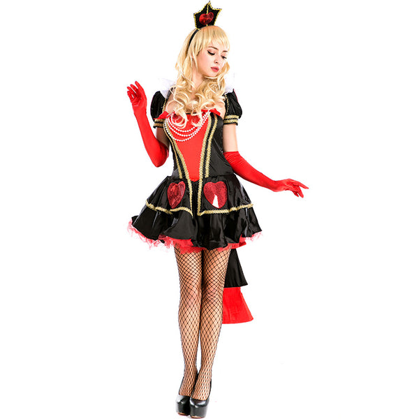 Adult Women Deluxe Poker Queen of Hearts Mini Dress Costume For Halloween/Stage Performance/Party