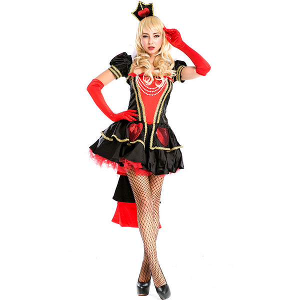 Adult Women Deluxe Poker Queen of Hearts Mini Dress Costume For Halloween/Stage Performance/Party