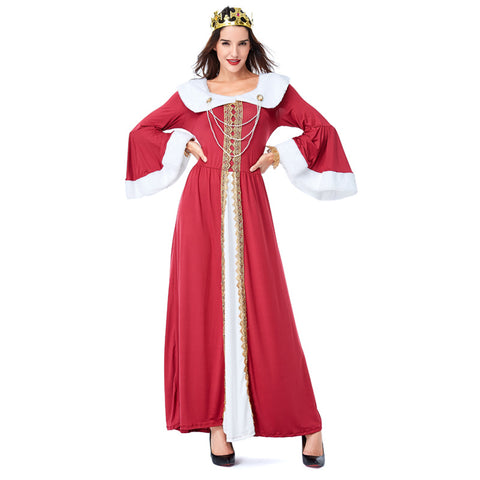 Adult Women European Vintage Court Medieval Queen Costume For Halloween/Stage Performance/Party