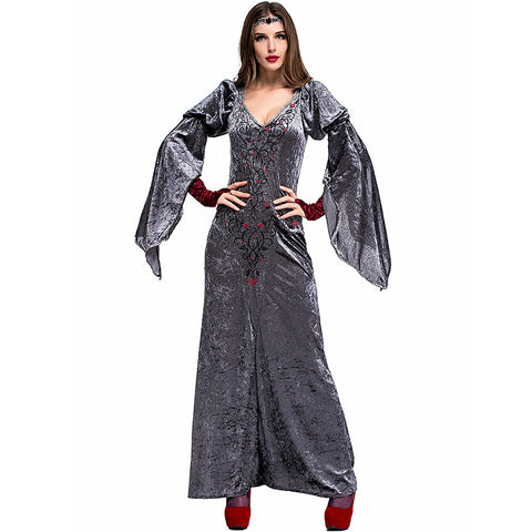 Adult Women Gray European Vintage Court Queen Dress Costume For Halloween/Stage Performance/Party