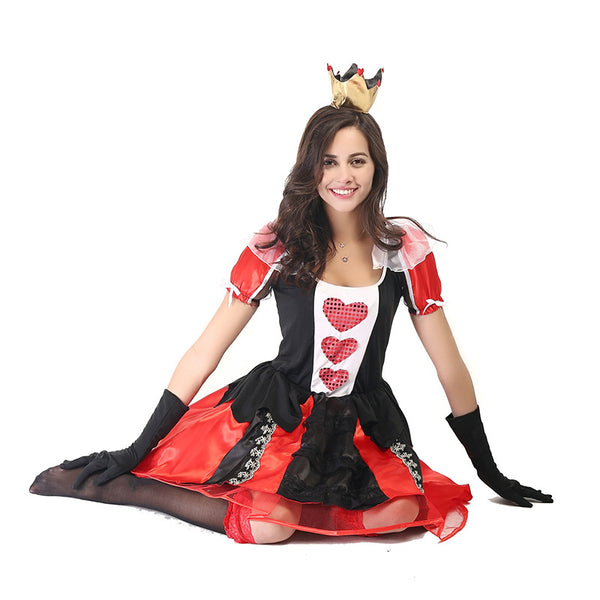 Adult Women Poker Queen of Hearts Mini Dress Costume For Halloween/Stage Performance/Party