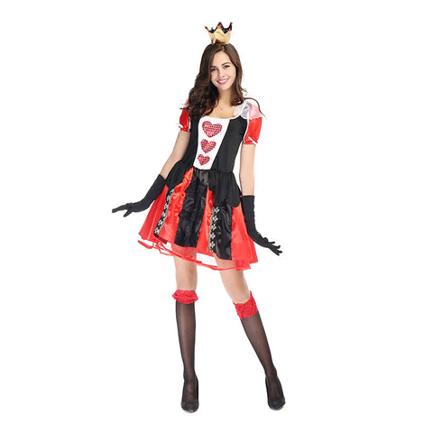 Adult Women Poker Queen of Hearts Mini Dress Costume For Halloween/Stage Performance/Party
