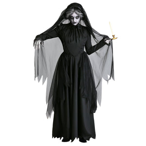 Adult Women's Black Dark Witch Costume Ghost Bride Halloween Cosplay Costume Dress
