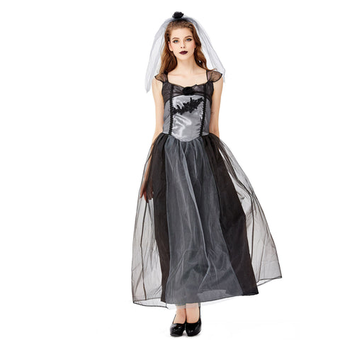 Adult Women's Black Ghost Bride Halloween Cosplay Costume Dress