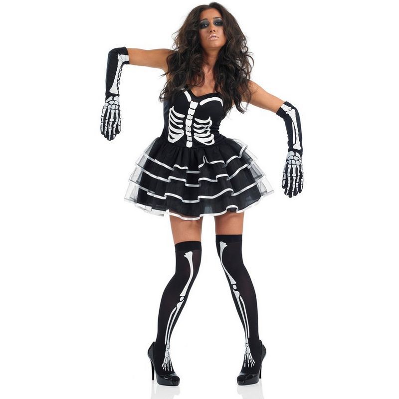 Adults Women Skeleton Bride Party Dress Halloween Cosplay Costume