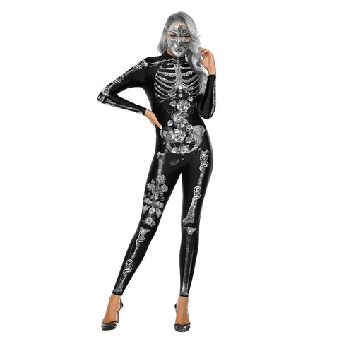 Adults Women Classic Skeleton Halloween Cosplay Costume Jumpsuit