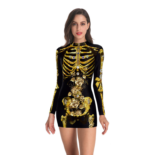 Adults Women Skeleton Short Dress Halloween Cosplay Costume
