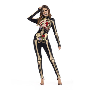 Adults Women Skeleton Jumpsuit  Halloween Cosplay Costume