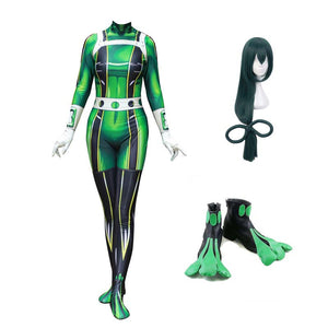 My Hero Academia Froppy Tsuyu Asui Fighting Suit Cosplay Costume Full Set With Wigs and Shoes