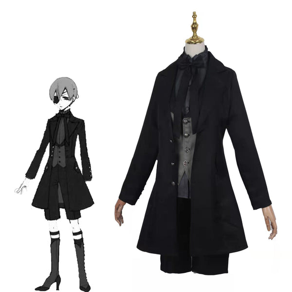 Anime Kuroshitsuji Black Butler Ciel Phantomhive Demon Form Costume Suit Black Cosplay Outfit Set