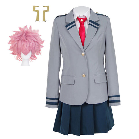 Ashido Mina Cosplay Costume Wigs Wigs Set Pinky Mina Ashido School Uniform Costume+Wigs Halloween Carnival Outfit Set