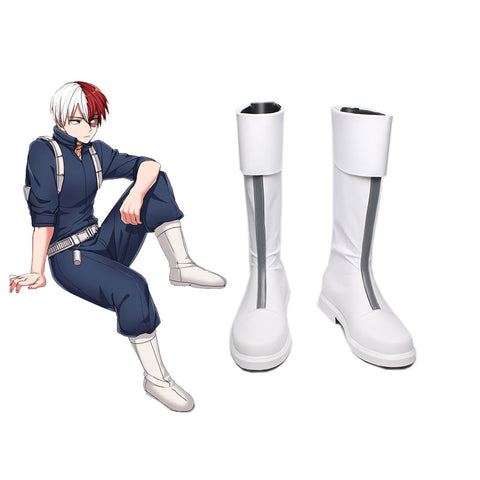 Anime Boku No Hero / My Hero Academia Todoroki Shoto Costume Shoes White Boots