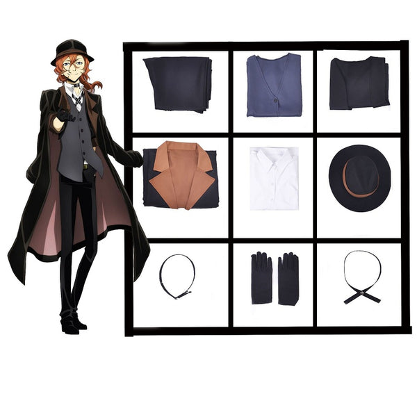 Anime Bungou Stray Dogs Nakahara Chuuya Costume With Hat Full Set Halloween Carnival Costume Outfit