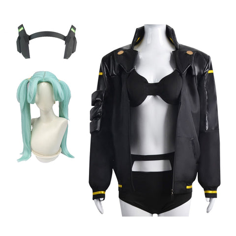 Anime Cyberpunk: Edgerunners Rebecca Becka Cosplay Costume and Wigs and Headphone Props Set