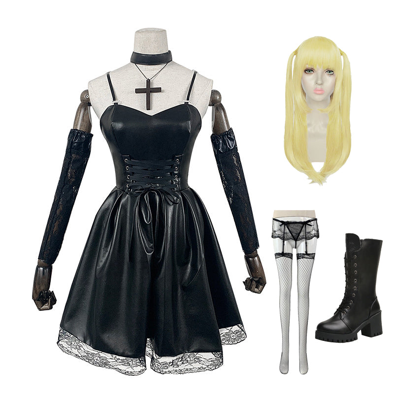 Anime Death Note DN Misa Amane PU Dress Costume With Wigs and Cosplay Boots Halloween Cosplay Suit