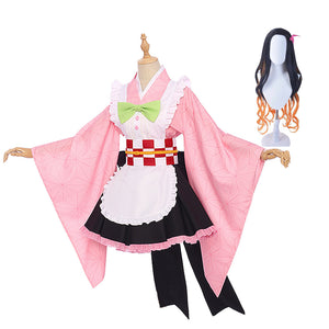 Anime Demon Slayer Kimetsu no Yaiba Nezuko Kamado Lolita Costume Dress With Wigs For Women Girls