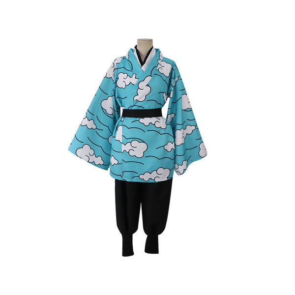 Kids/Adults Anime Demon Slayer: Kimetsu no Yaiba Tanjiro Kamado Sakonji Urokodaki Cosplay Costume Blue Kimono Outfit