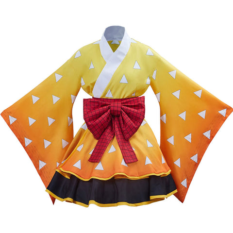 Anime Demon Slayer Kimetsu no Yaiba Zenitsu Agatsuma Female Version Costume Lolita Dress Costume For Women Girls