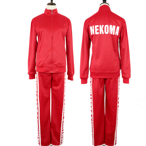 Anime Haikyuu Nekoma High Volleyball Kozume Kenma Cosplay Costume Sportswear Red Jacket and Pants Set