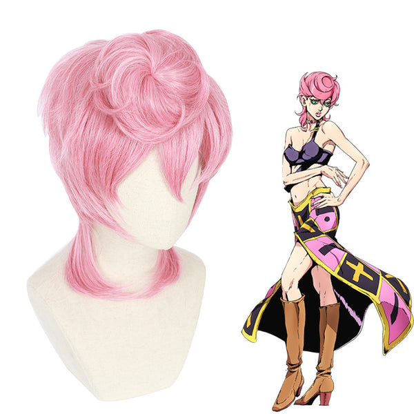 Anime JoJo's Bizarre Adventure Cospaly Golden Wind Trish Una Cosplay Wigs Pink Short Wigs