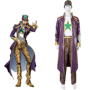 Anime JoJo's Bizarre Adventure Stardust Crusaders Jotaro Kujo Cosplay Costume Purple Halloween Costume With Cloak