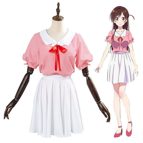Anime Kanojo, Okarishimasu/ Rent-A-Girlfriend Cosplay Chizuru Mizuhara Cosplay Pink /Red Dress Halloween Costume