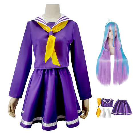 Anime No Game No Life Zero Shiro Cosplay Uniform Dress With Wigs Full Set Halloween Costume