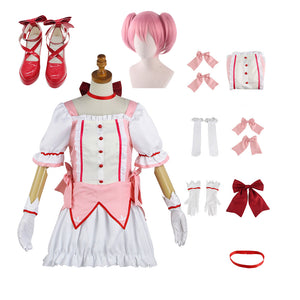 Anime Puella Magi Madoka Magica Kaname Madoka Whole Set Costume With Wigs and Shoes Cosplay Set Suit