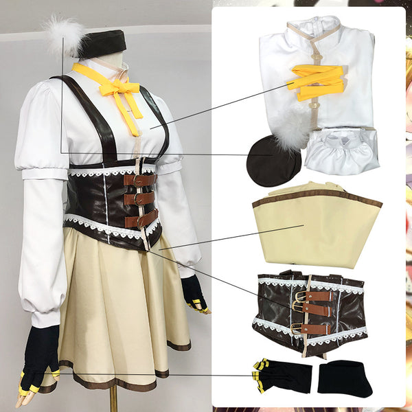 Anime Puella Magi Madoka Magica Mami Tomoe Whole Set Costume With Wigs and Cosplay Boots Halloween Cosplay Outfit