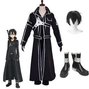Anime Sword Art Online Kirito Whole Set Costume With Wigs and Shoes Halloween Costume Set