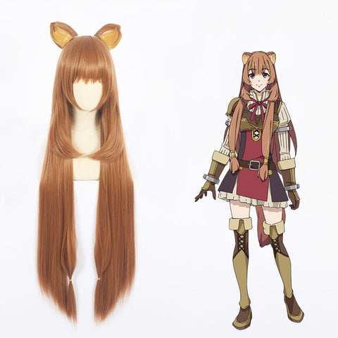 Anime The Rising of the Shield Hero Season 2 Raphtalia Brown Long Straight Wigs+ Ears Hairpin