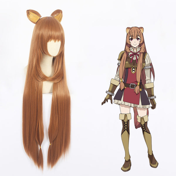 Anime The Rising of the Shield Hero Season 2 Raphtalia Brown Long Straight Wigs+ Ears Hairpin