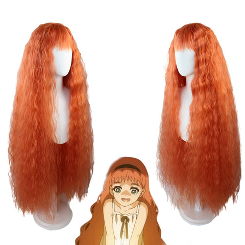 Anime Wonder Egg Priority Frill Cosplay Wigs Long Orange Wigs