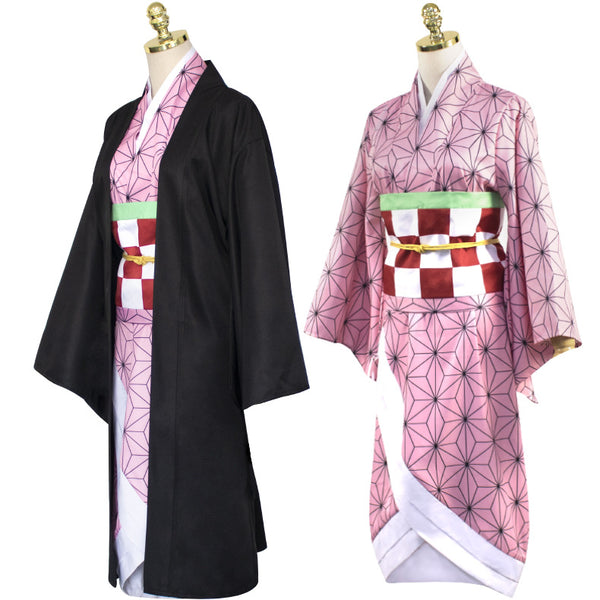 Anime Demon Slayer Kimetsu no Yaiba Nezuko Kamado Cosplay Costume Kimono Dress With Cloak Set