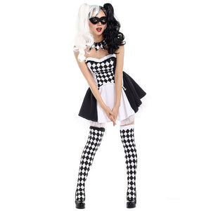 Black and White Plaid Clown Costume Women Jester Cosplay Costume Dress