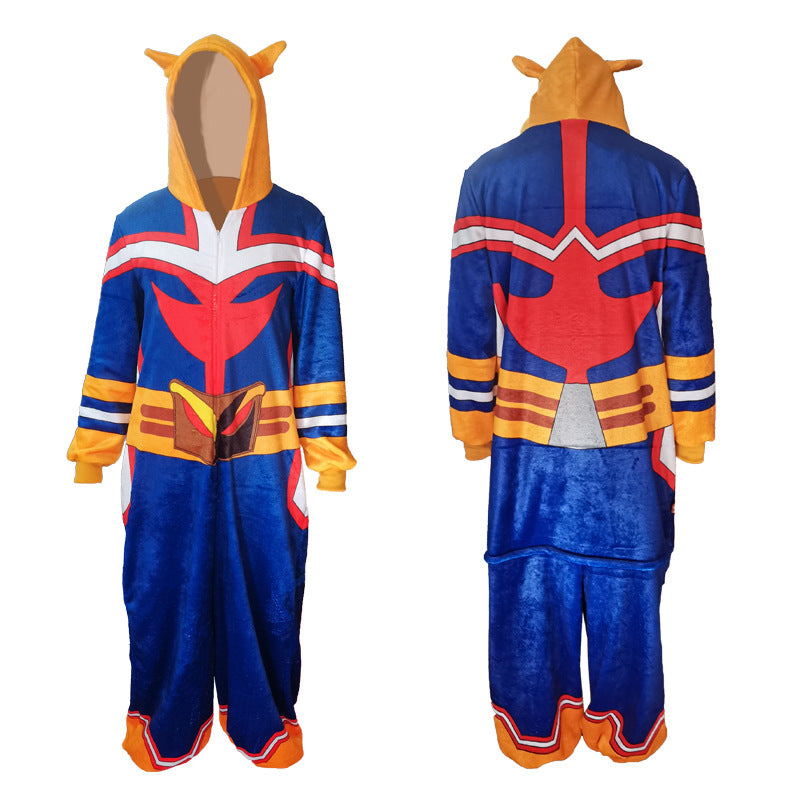 Boku No Hero / My Hero Academia Toshinori Yagi All Might Cosplay Pajamas Costume One-Piece Flannel Hooded Sleepwear