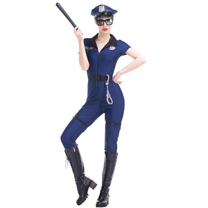 Dark Blue Women Police Costume Jumpsuit