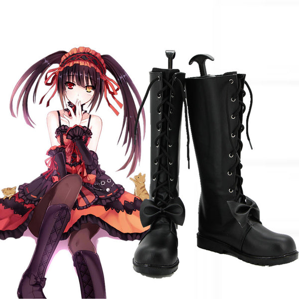 Anime Date A Live Kurumi Tokisaki Cosplay Boots Black PU Leather Costume Shoes