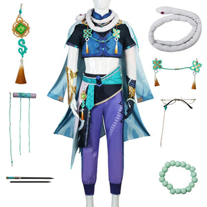 Genshin Impact Baizhu Cosplay Costume Full Set With Snake Props Halloween Cosplay Outfit Set