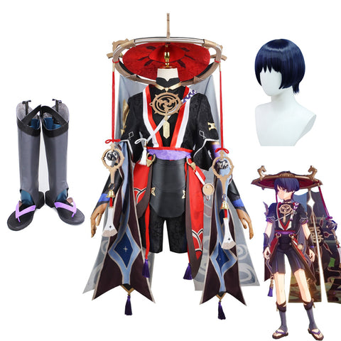 Genshin Impact Balladeer Kunikuzushi Scaramouche Cosplay Costume+Wigs+Boots+Hat Full Set Halloween Costume