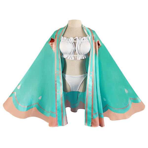 Genshin Impact Cosplay Anemo Archon Venti Female Swimwear Costume With Cloak Summer Beach Wear Bikini
