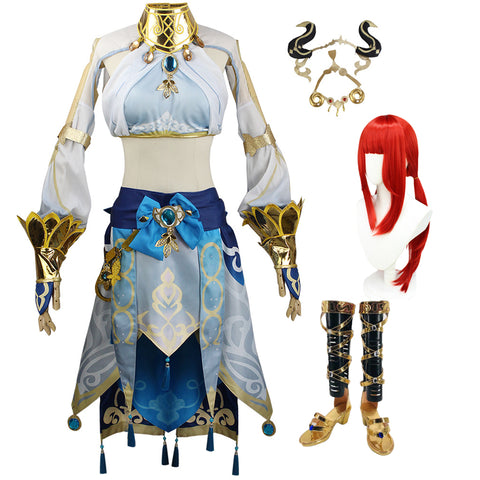 Genshin Impact Cosplay Nilou Full Set Costume Dress With Wigs Headwear And Cosplay Shoes Strappy Sandals